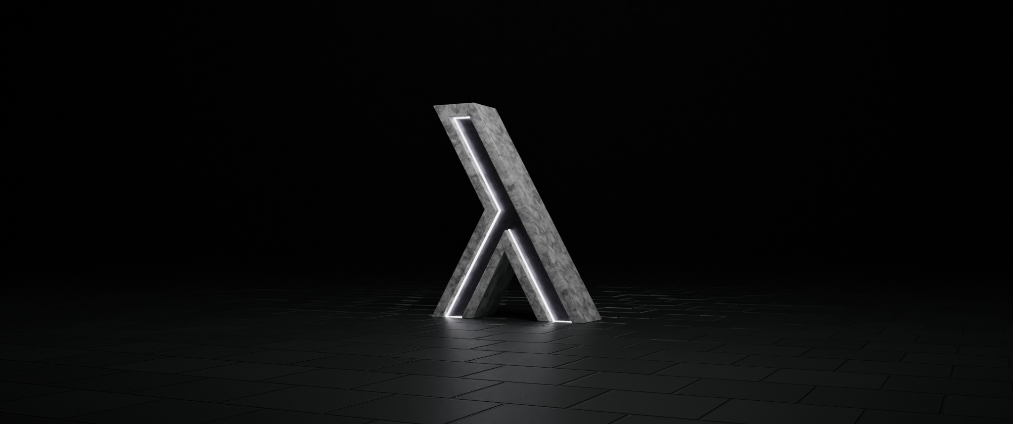 Rendering of a Lambda symbol in an empty vastness. Image by author.